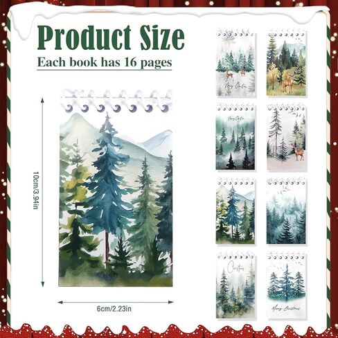 Konsait Christmas Tree Notepads, Watercolor Pine Tree Mini Spiral Notebooks Xmas Note Pads Message Reminder for Christmas Office Supplies Christmas School Party Favors (8 Pieces) in Saudi Arabia