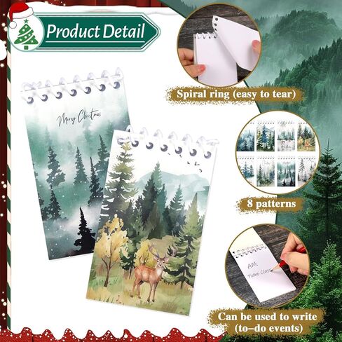 Konsait Christmas Tree Notepads, Watercolor Pine Tree Mini Spiral Notebooks Xmas Note Pads Message Reminder for Christmas Office Supplies Christmas School Party Favors (8 Pieces) in Saudi Arabia