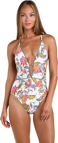 Sunshine 79 Women's Standard Over The Shoulder Keyhole Deep Plunge One Piece Swimsuit, Multi//Summertime Vibes, 6 in Kuwait