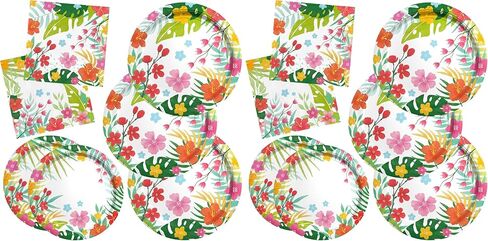 مجموعة لوازم الحفلات Gatherfun Tropical Luau لمدة 20 - ديكورات حفلات ألوها هاواي مع أطباق ورقية للاستعمال مرة واحدة | حفلات الشواء والحفلات الصيفية in Saudi Arabia