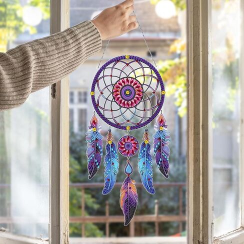 مجموعة صائدي الأحلام الماسية، فن الماس المعلق، مجموعة DIY لديكور المنزل والنوافذ، حرفة يدوية لتزيين الغرفة (الحلم) in Kuwait
