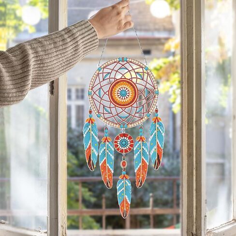 مجموعة صائدي الأحلام الماسية، فن الماس المعلق، مجموعة DIY لديكور المنزل والنوافذ، حرفة يدوية لتزيين الغرفة (الحلم) in Kuwait
