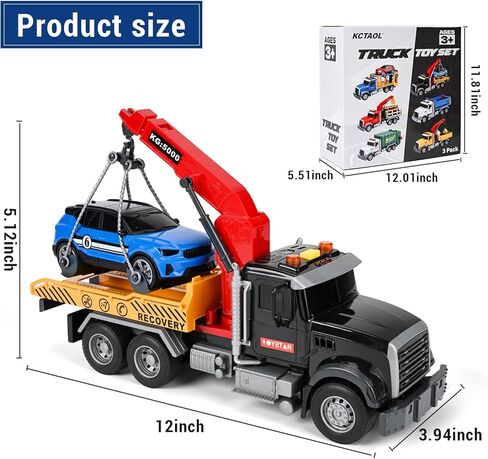 3 Pack 12'' Large Trucks Toy Set,Transport Tow Truck Toy & Dump Trucks and Car Carrier Truck Toys with Lights and Sounds,Friction Powered Movable Parts Kid Boys Toys for 3 4 5 6 7 Years Old in Saudi Arabia