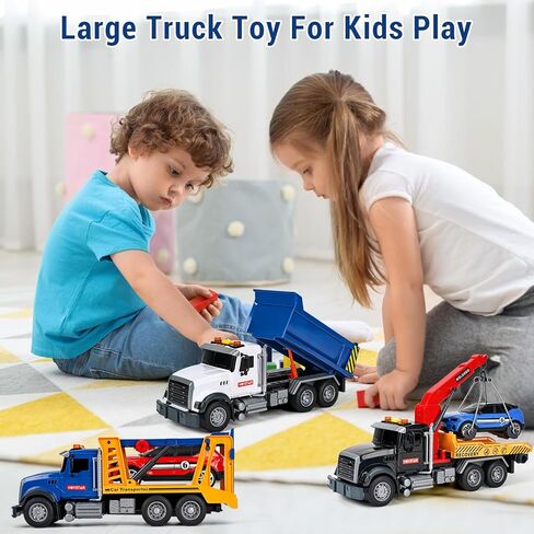 3 Pack 12'' Large Trucks Toy Set,Transport Tow Truck Toy & Dump Trucks and Car Carrier Truck Toys with Lights and Sounds,Friction Powered Movable Parts Kid Boys Toys for 3 4 5 6 7 Years Old in Saudi Arabia