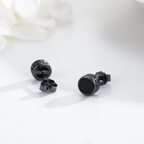 Stud Earrings 925 Sterling Silver Mens Womens CZ Black Stud Earrings Pierced Black Earrings Jewelry Gift in Kuwait