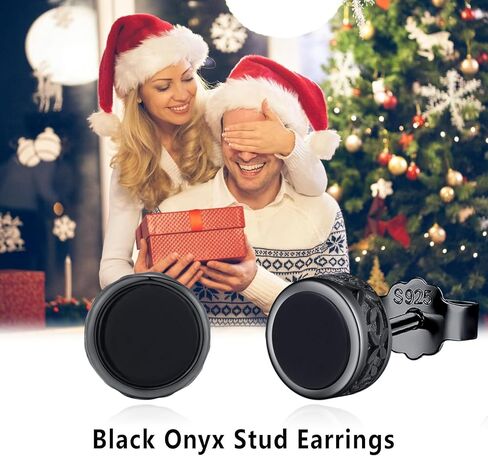 Stud Earrings 925 Sterling Silver Mens Womens CZ Black Stud Earrings Pierced Black Earrings Jewelry Gift in Kuwait