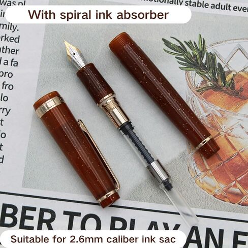 قلم حبر Jinhao 82 - أسطوانة قلم من مادة الأكريليك، سن متوسط ​​إيريديوم مع محول حبر، قلم كتابة سلس بتصميم كلاسيكي فلوري شفاف (زخرفة ذهبية، M) in Kuwait