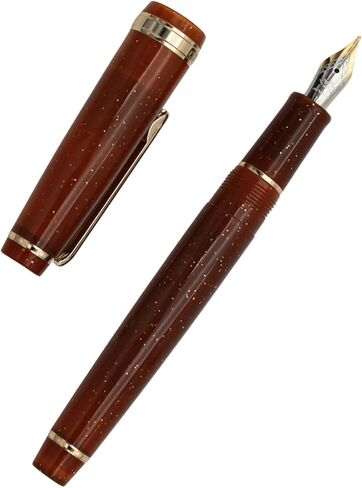قلم حبر Jinhao 82 - أسطوانة قلم من مادة الأكريليك، سن متوسط ​​إيريديوم مع محول حبر، قلم كتابة سلس بتصميم كلاسيكي فلوري شفاف (زخرفة ذهبية، M) in Kuwait