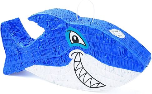 Fun Express Jawsome Shark Pinata مقاس كبير 22 بوصة - ماكينة ورقية ممتازة لحفلات أعياد الميلاد، وديكورات بطابع المحيط، ولوازم حفلات لوا وهاواي | بيناتا زرقاء للأطفال للاحتفالات تحت البحر in Kuwait