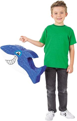 Fun Express Jawsome Shark Pinata مقاس كبير 22 بوصة - ماكينة ورقية ممتازة لحفلات أعياد الميلاد، وديكورات بطابع المحيط، ولوازم حفلات لوا وهاواي | بيناتا زرقاء للأطفال للاحتفالات تحت البحر in Kuwait