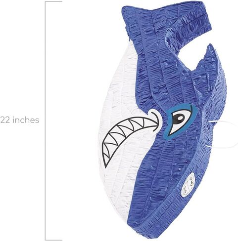 Fun Express Jawsome Shark Pinata مقاس كبير 22 بوصة - ماكينة ورقية ممتازة لحفلات أعياد الميلاد، وديكورات بطابع المحيط، ولوازم حفلات لوا وهاواي | بيناتا زرقاء للأطفال للاحتفالات تحت البحر in Kuwait