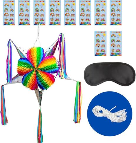 Large 32'' Cinco de Mayo Star Pinata – Foldable Mexican Piñata Kit with Blindfold, Candy Bags & Hanging Rope – 5 de Mayo Decorations – Birthday Party Pinata XL – Handmade in Mexico (Arcoiris) in Kuwait