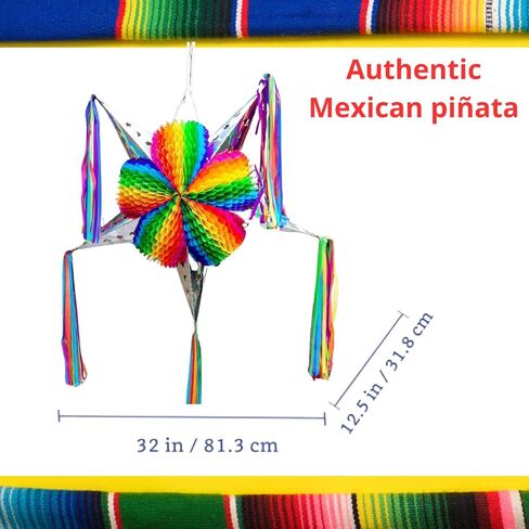 Large 32'' Cinco de Mayo Star Pinata – Foldable Mexican Piñata Kit with Blindfold, Candy Bags & Hanging Rope – 5 de Mayo Decorations – Birthday Party Pinata XL – Handmade in Mexico (Arcoiris) in Kuwait