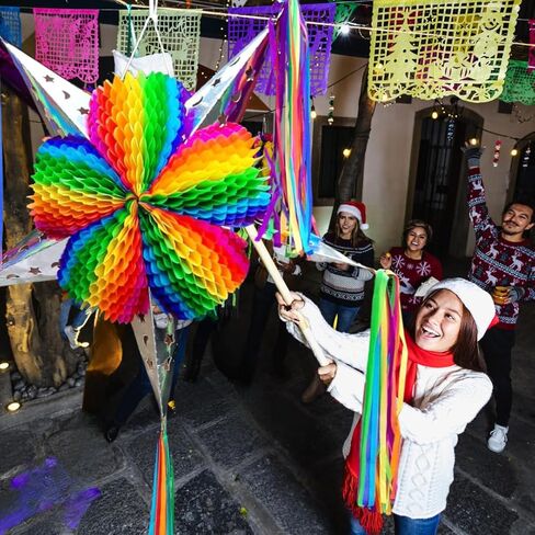 Large 32'' Cinco de Mayo Star Pinata – Foldable Mexican Piñata Kit with Blindfold, Candy Bags & Hanging Rope – 5 de Mayo Decorations – Birthday Party Pinata XL – Handmade in Mexico (Arcoiris) in Kuwait