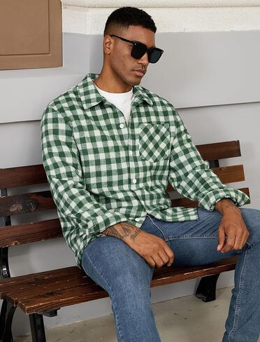 ZAFUL Men's Casual Plaid Fleece Jacket Unisex Men Drawstring Hooded Coat Fuzzy Hoodie in Kuwait