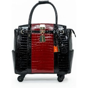 Women’s Chocolate Brown Crocodile-Embossed Rolling Laptop Bag – Premium PU Leather Business Trolley with Wheels – Travel Tote Fits Up to 17.3" Laptop – Wheeled Briefcase for Work and Travel in Saudi Arabia