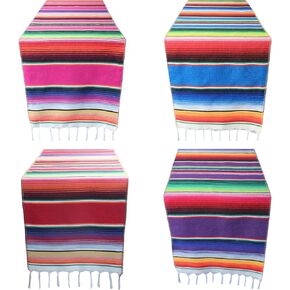 مفرش طاولة Serape المكسيكي للحفلات ذات الطابع الخاص، ديكورات يوم الموتى Cinco de Mayo Fiesta، بطانية قطنية بنمط مخطط كلاسيكي من Falsa، أسود، 14 × 84 بوصة، 14 بوصة × 84 بوصة (T2-84-BLK-1) in Kuwait