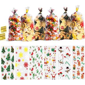 120 قطعة من أكياس حلوى السيلوفان لعيد الميلاد مع أربطة ملتوية (10.6 × 5.1 بوصة) - أكياس هدايا شفافة من التشيلو وحقائب حلوى الأشياء الجيدة لحفلات عيد الميلاد وتغليف هدايا عيد الميلاد ومستلزمات الحفلات in Kuwait