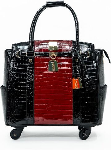 Women’s Chocolate Brown Crocodile-Embossed Rolling Laptop Bag – Premium PU Leather Business Trolley with Wheels – Travel Tote Fits Up to 17.3" Laptop – Wheeled Briefcase for Work and Travel in Saudi Arabia