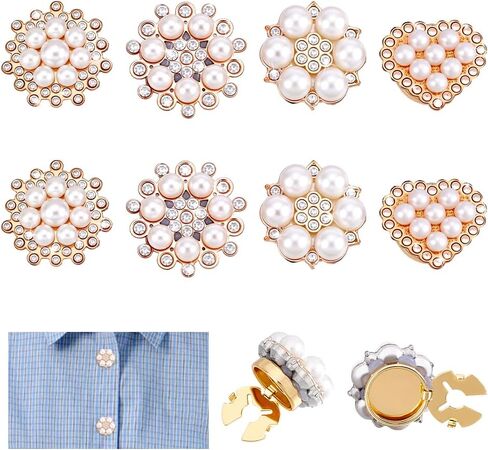 PH PandaHall 8pcs 4 Styles Pearl Rhinestone Button Covers Men Women Cufflinks Vintage Style Sleeve Button Decorative Buttons for Women Blouses Dress Clothes Making Wedding 0.8~1.2mm in Saudi Arabia