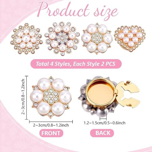 PH PandaHall 8pcs 4 Styles Pearl Rhinestone Button Covers Men Women Cufflinks Vintage Style Sleeve Button Decorative Buttons for Women Blouses Dress Clothes Making Wedding 0.8~1.2mm in Saudi Arabia