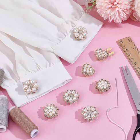 PH PandaHall 8pcs 4 Styles Pearl Rhinestone Button Covers Men Women Cufflinks Vintage Style Sleeve Button Decorative Buttons for Women Blouses Dress Clothes Making Wedding 0.8~1.2mm in Saudi Arabia
