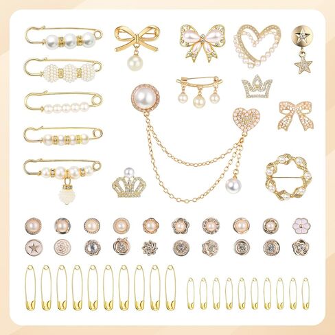 Suncalla 1499 Pcs Junk Socks Charms Kit Gold Brooches and Pins for Women, Pearl Patch Rhinestone Charms with Safety Pins DIY Accessories for Socks Dress Clothes Hats Shoes Scarf Shawl Decoration in Saudi Arabia