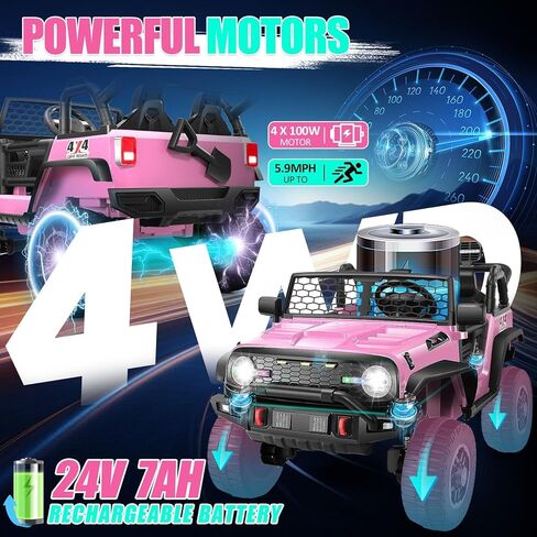 سيارة ركوب عن بعد Hikole 4X4 2 Seater XL مع مقعد عريض 20 بوصة، قابلة للتحويل 4WD/2WD، 3 سرعات، تعليق زنبركي، محركات 4x100W، أضواء LED ساطعة، ألعاب ركوب 24 فولت للأطفال من سن 4 إلى 8 سنوات، أرجواني in Saudi Arabia