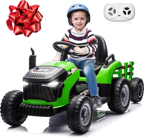 ألعاب ركوب JOYRACER 24 فولت للأطفال، جرار كهربائي مع محركات 400 وات، مقطورة قابلة للإمالة والفصل، مقعد قابل للتعديل، بلوتوث، موسيقى، ألعاب جرار للتحكم عن بعد للأولاد، زمرد in Kuwait
