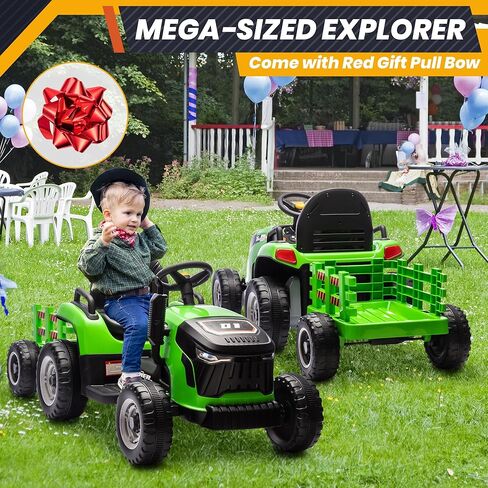 ألعاب ركوب JOYRACER 24 فولت للأطفال، جرار كهربائي مع محركات 400 وات، مقطورة قابلة للإمالة والفصل، مقعد قابل للتعديل، بلوتوث، موسيقى، ألعاب جرار للتحكم عن بعد للأولاد، زمرد in Kuwait