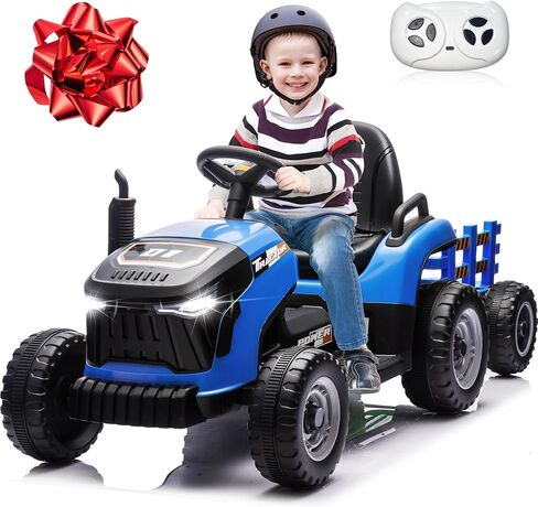ألعاب ركوب JOYRACER 24 فولت للأطفال، جرار كهربائي مع محركات 400 وات، مقطورة قابلة للإمالة والفصل، مقعد قابل للتعديل، بلوتوث، موسيقى، ألعاب جرار للتحكم عن بعد للأولاد، زمرد in Kuwait
