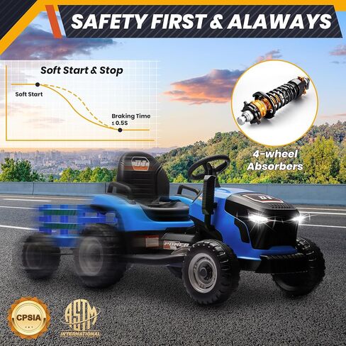 ألعاب ركوب JOYRACER 24 فولت للأطفال، جرار كهربائي مع محركات 400 وات، مقطورة قابلة للإمالة والفصل، مقعد قابل للتعديل، بلوتوث، موسيقى، ألعاب جرار للتحكم عن بعد للأولاد، زمرد in Kuwait