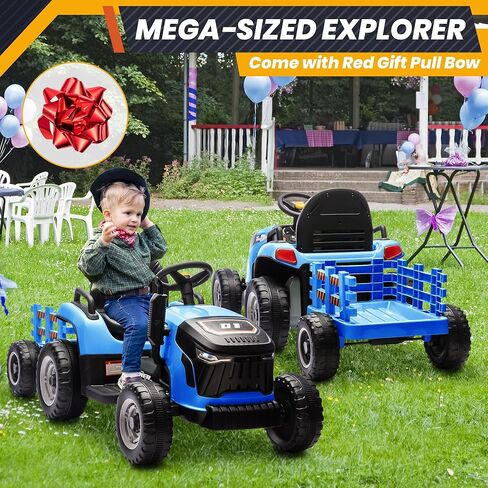 ألعاب ركوب JOYRACER 24 فولت للأطفال، جرار كهربائي مع محركات 400 وات، مقطورة قابلة للإمالة والفصل، مقعد قابل للتعديل، بلوتوث، موسيقى، ألعاب جرار للتحكم عن بعد للأولاد، زمرد in Kuwait