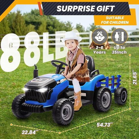 ألعاب ركوب JOYRACER 24 فولت للأطفال، جرار كهربائي مع محركات 400 وات، مقطورة قابلة للإمالة والفصل، مقعد قابل للتعديل، بلوتوث، موسيقى، ألعاب جرار للتحكم عن بعد للأولاد، زمرد in Kuwait