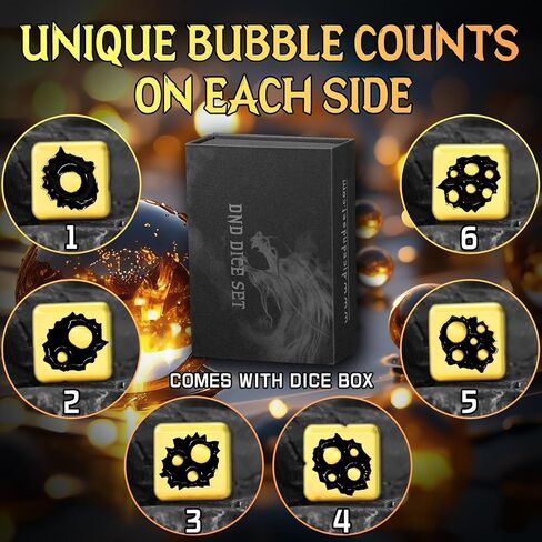 D6 Metal Dice Set of Six Pcs 15mm, Unique Cool 6 Sided Dice for DND, RPG, Dungeons and Dragons, Gift(Bubble-D6 Dazzle Black) in Kuwait