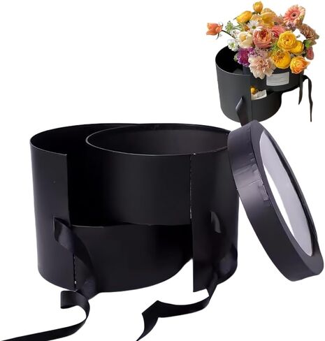 BBJ WRAPS Pink Flower Round Box with Lid for Floral Arrangements, Double Layers Rotating Drawer Flower Bouquet Paper Gift Boxes Packaging, 1 Set, 7.5"(D) x 6.5"(H) (Pink) in Saudi Arabia