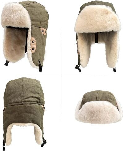 Peicees Trapper Aviator Hat and Goggles Costume Accessories Bomber Trooper Ushanka Hat Cap with Fur Ear Flap in Kuwait