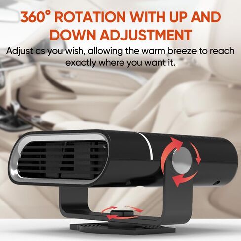 Portable Electric Car Heater Fan with 360° Rotation, 12V/24V Fast Heating Windshield Defrost Defogger, 2026 New 2 in 1 Heating & Cooling Window Fan, Plug into Cigarette Lighter for Car (12V) in Saudi Arabia