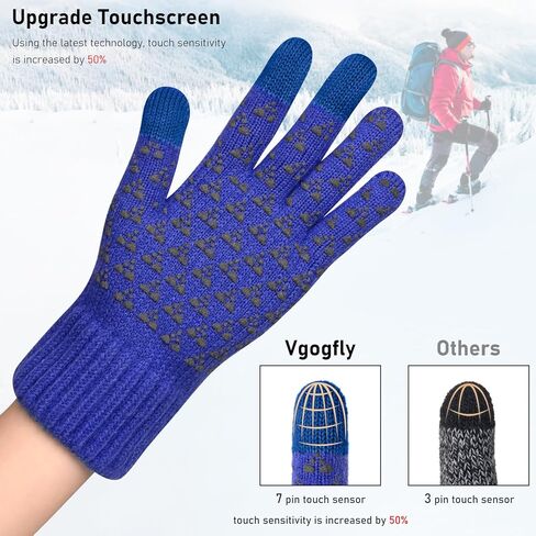 قفازات شتوية متماسكة دافئة بأصابع كاملة للرجال والنساء مع شاشة لمس مطورة - قفاز مضاد للانزلاق مبطن بالصوف VGOGFLY in Kuwait