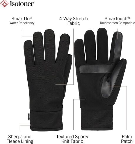 isotoner Men’s Tech Stretch Touchscreen Texting Double Lined Cold Weather Gloves with Water Repellent Technology in Kuwait