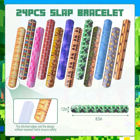 24 قطعة من هدايا حفلات البكسل - أساور Pixel Slap، مستلزمات حفلات تزيين أعياد الميلاد، تبادل الهدايا وجوائز الفصل الدراسي، ديكورات موضوع اللعبة (12 طرازًا) in Saudi Arabia