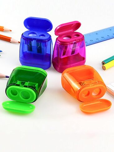 4 Pack Double Holes Pencil Sharpener Manual Pencil Sharpeners with Lid Plastic Pencil Sharpeners for School Office Home, 4 Color in Saudi Arabia