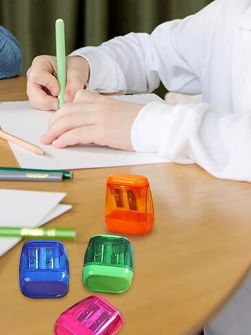 4 Pack Double Holes Pencil Sharpener Manual Pencil Sharpeners with Lid Plastic Pencil Sharpeners for School Office Home, 4 Color in Saudi Arabia