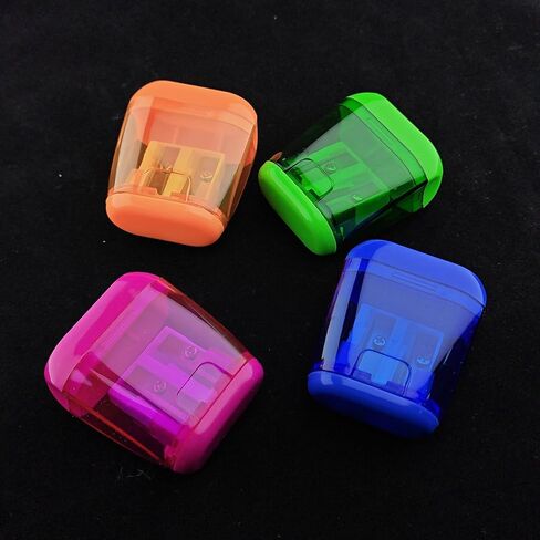 4Pcs Manual Pencil Sharpener Set - Double-Hole Compact Handheld Pencil Tool with Caps, Ideal for Colored Pencils in Saudi Arabia