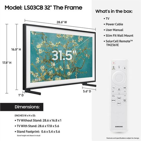 سلسلة QLED The Frame من سامسونج مقاس 75 بوصة - تلفزيون ذكي Quantum HDR مع Alexa مدمج (QN75LS03BAFXZA، موديل 2022) (تم تجديده) in Saudi Arabia