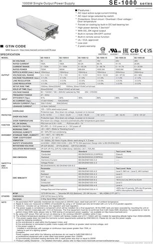 SE-1000 SE-1000-12 1000 واط 12 فولت تحويل التيار الكهربائي DC83.3A in Saudi Arabia