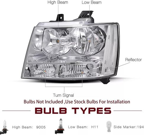 2pcs Headlights Assembly Set For 2007-2014 Chevy Tahoe Suburban 1500 2500/2007-2013 Chevy Avalanche LS LT LTZ Replacement Headlamp Chrome Housing Clear Reflector and Lens GM2503263 GM2502263 in Saudi Arabia