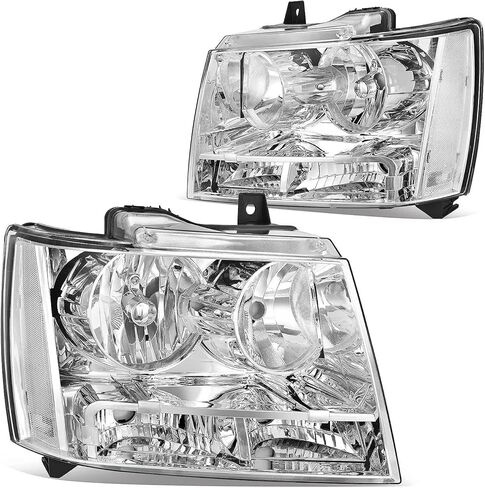 2pcs Headlights Assembly Set For 2007-2014 Chevy Tahoe Suburban 1500 2500/2007-2013 Chevy Avalanche LS LT LTZ Replacement Headlamp Chrome Housing Clear Reflector and Lens GM2503263 GM2502263 in Saudi Arabia