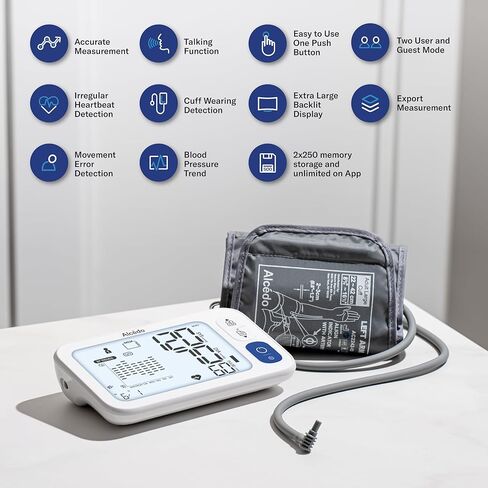 Alcedo Blood Pressure Monitor for Home Use, Accurate Upper Arm BP Machine with Large Cuff, Alarm Reminder, 2 x 120 Memory, Talking Function, FSA/HSA Eligible in Saudi Arabia