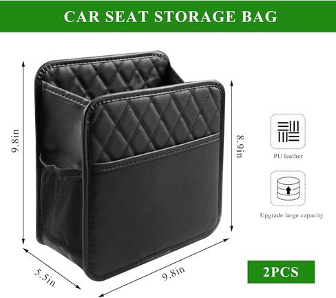 2PCS Car Seat Back Organizer, Waterproof Leather Hanging Backseat Organizer with Storage Pockets, Large Capacity Auto Trash Bag Collapsible Document Holder for Most Vehicles in Saudi Arabia